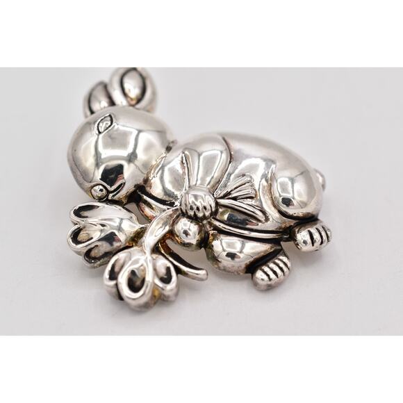 MJ Vintage Easter Bunny Rabbit Pin Brooch Pendant Big Heavy Chunky Signed BinBP - Picture 9 of 12